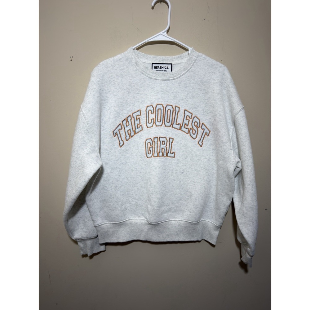 Berenice Paris "The Coolest Girl" Embroidered Sweatshirt Grey Varsity Size Large